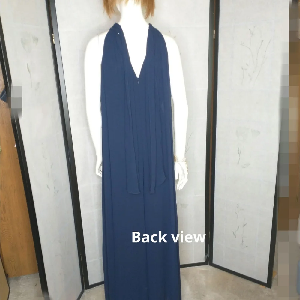 Elegant Formal Navy Blue Wide Leg Chiffon Jumpsuit By Prelude Size L - Picture 2 of 12